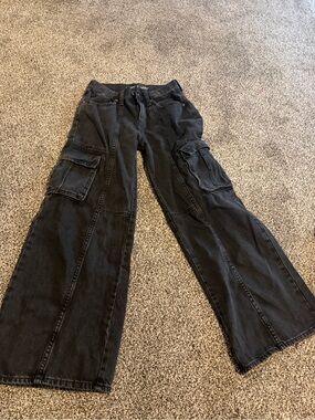 Black Cargo Flared Jeans